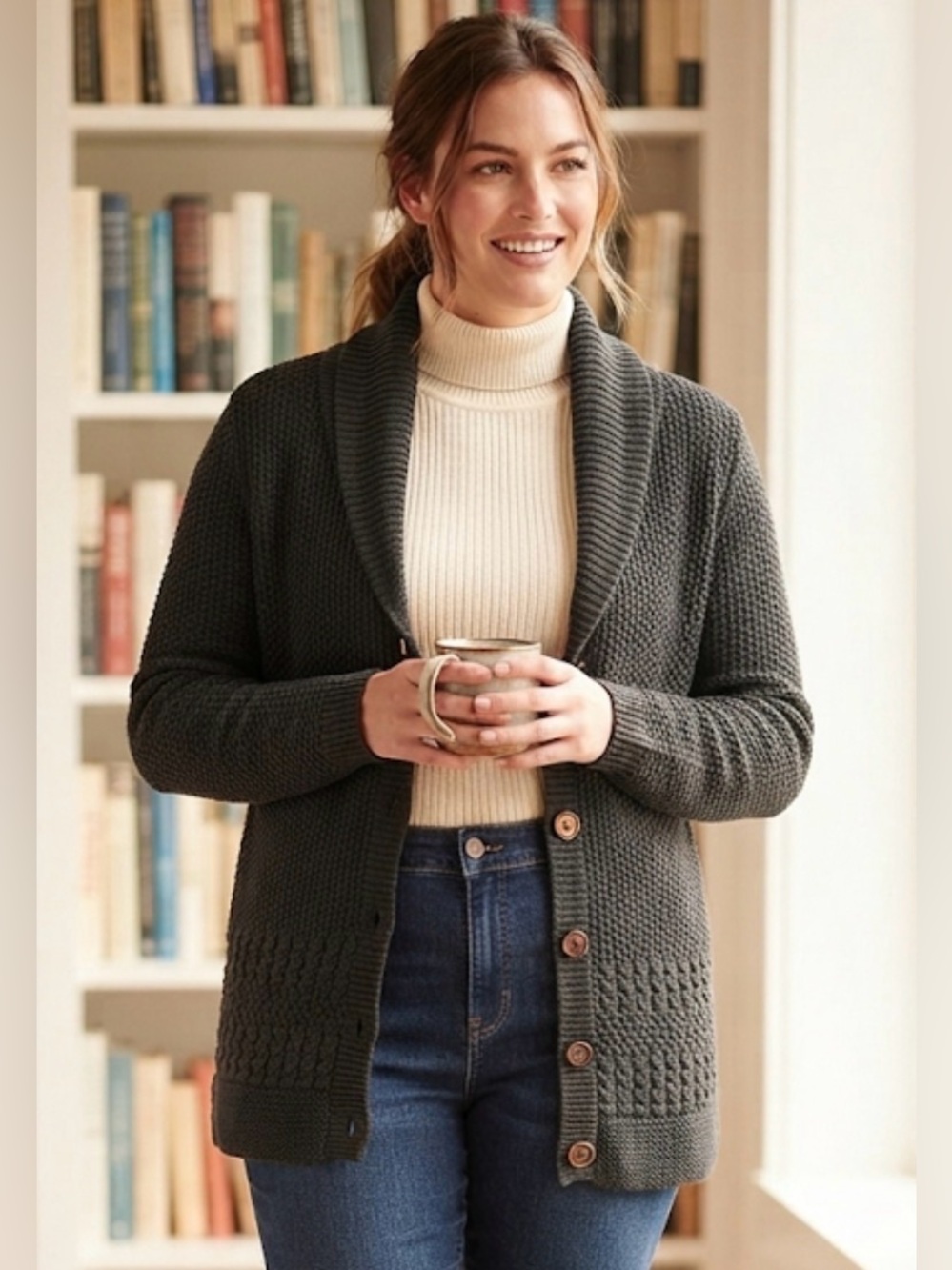 Faded Glory Chunky Knit Grandpa Cardigan Shawl Collar Cozy Oversized